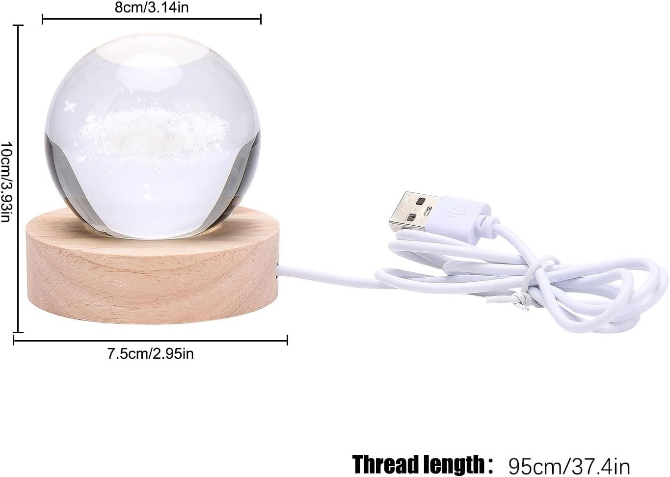 Saturn Crystal Ball, 2.4 inch(6cm) LED Solar System Crystal Glass Sphere Lamp with Wooden Base, Decorative Glass Ball Saturn Planet Model Decor Space Universe Gifts for Men, Friends and Girls