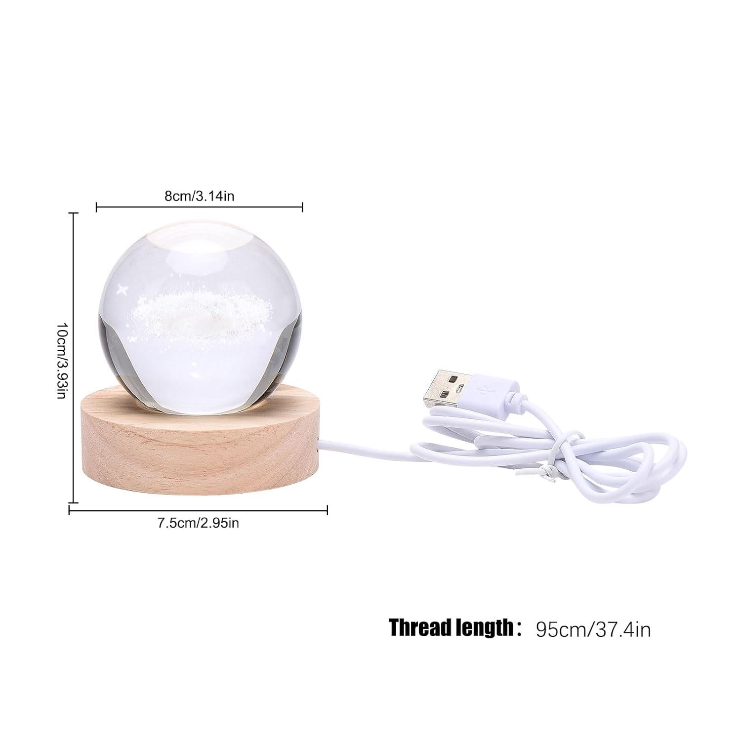 Saturn Crystal Ball, 2.4 inch(6cm) LED Solar System Crystal Glass Sphere Lamp with Wooden Base, Decorative Glass Ball Saturn Planet Model Decor Space Universe Gifts for Men, Friends and Girls