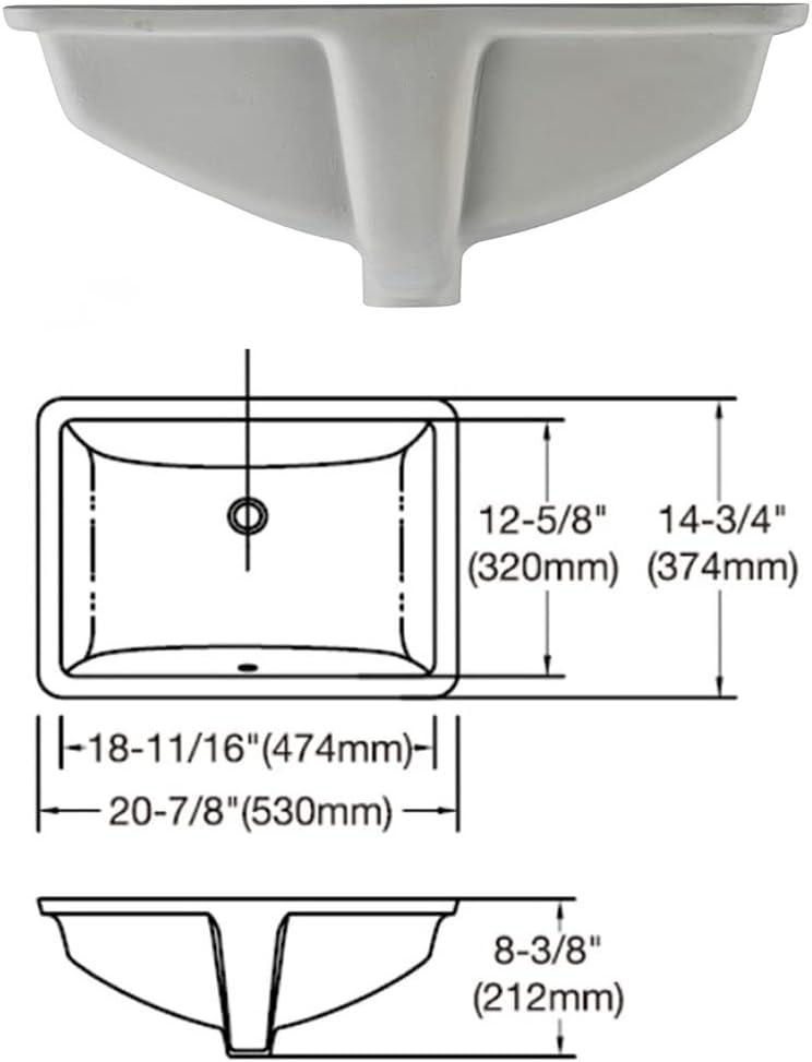 Glossy White Ceramic Rectangular Undermount Bathroom Sink