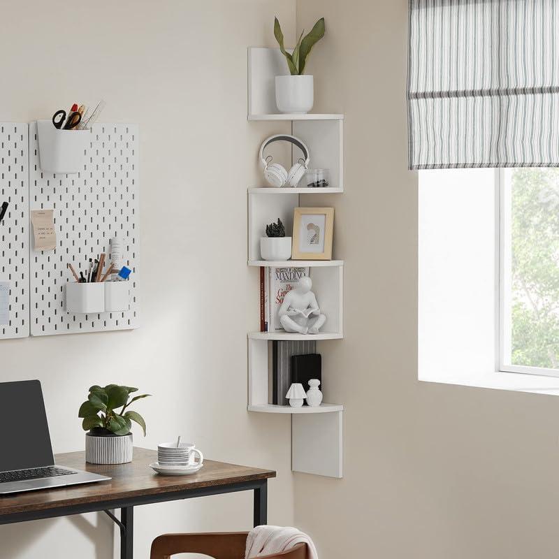 White 5-Tier Floating Corner Wall Shelf