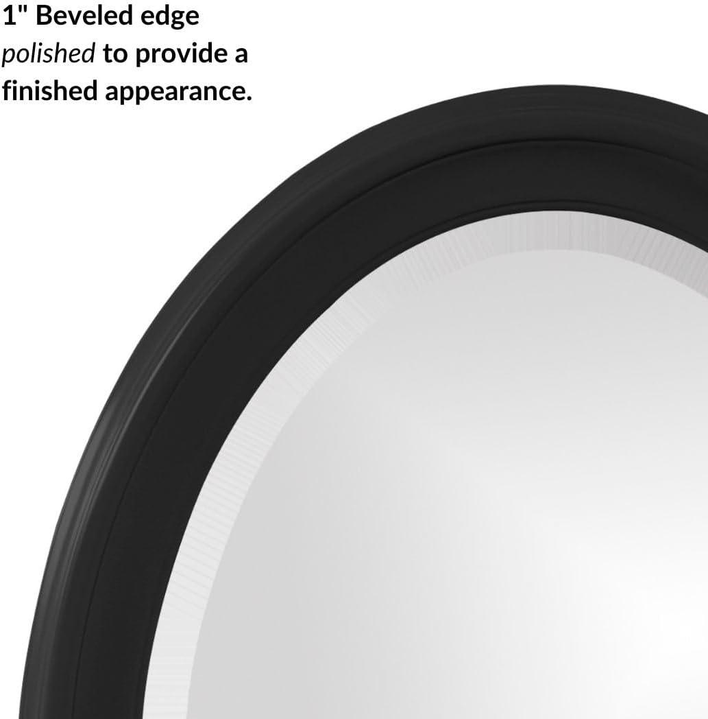 Glossy Black Oval Wood Framed Wall Mirror