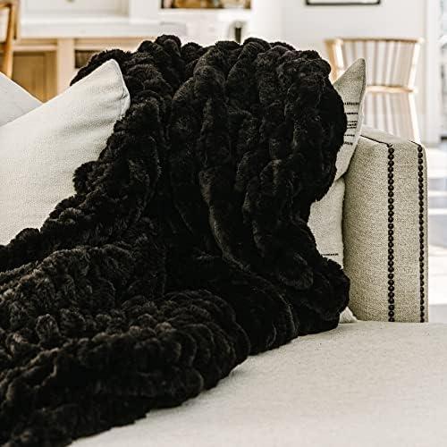 Minky Designs Luxurious Minky Blankets | Super Soft, Fuzzy, and Fluffy Faux Fur | Preppy Couch Covers & Throw Blankets | Ideal for Adults, Kids, Teens |Perfect Gift (Chic | Jaguar Black)