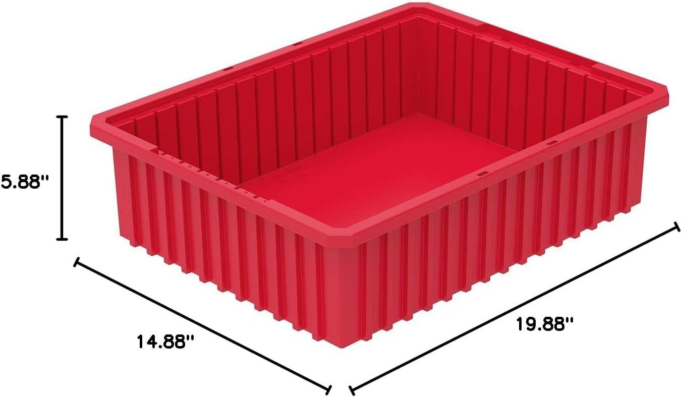 Red Plastic Stackable Grid Storage Container, 22.38 x 17.38 x 6 in