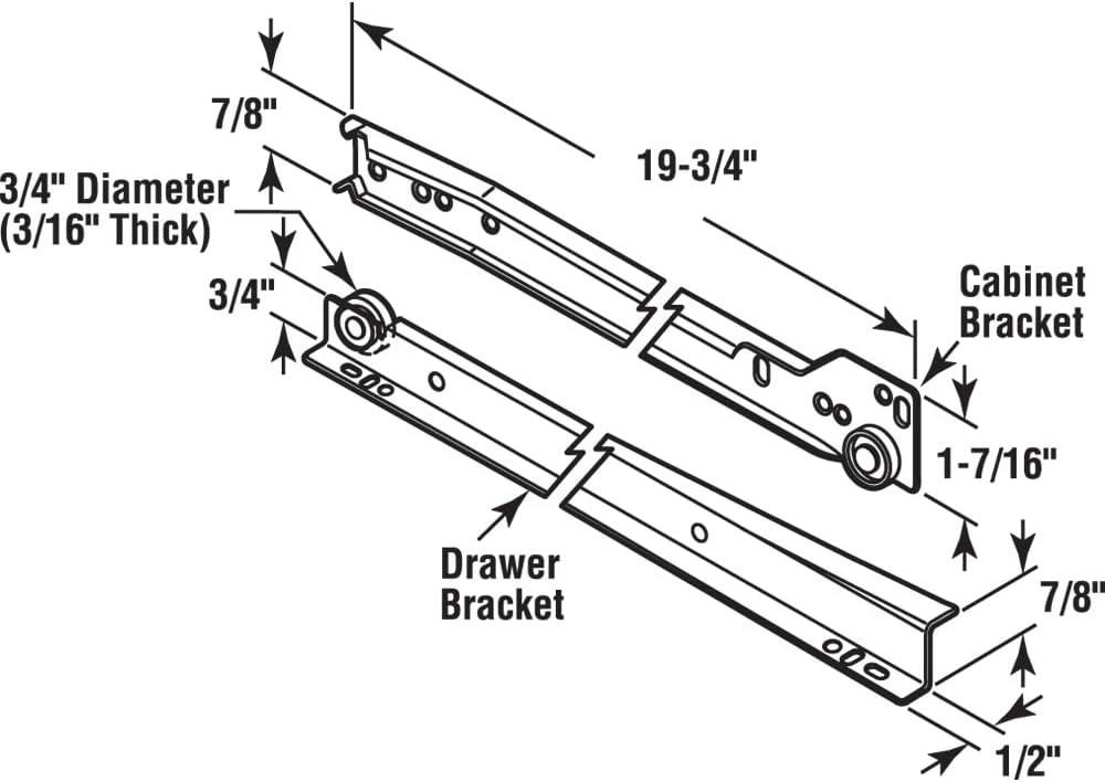 White 20-Inch Steel Bottom Mount Drawer Slide Kit