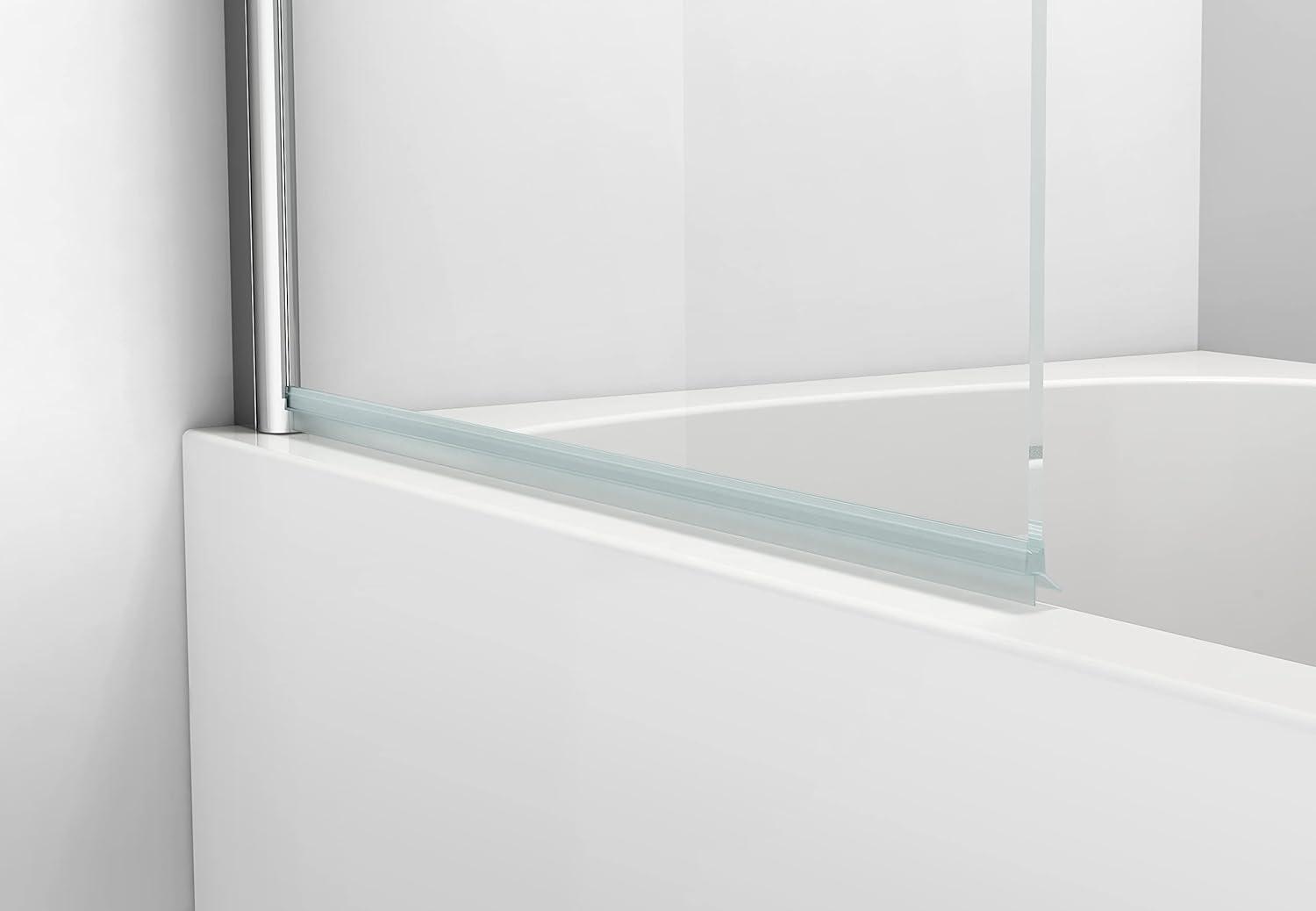 43" W x 58" H Frameless Glass Hinged Bathtub Shower Door with Clear Tempered Glass