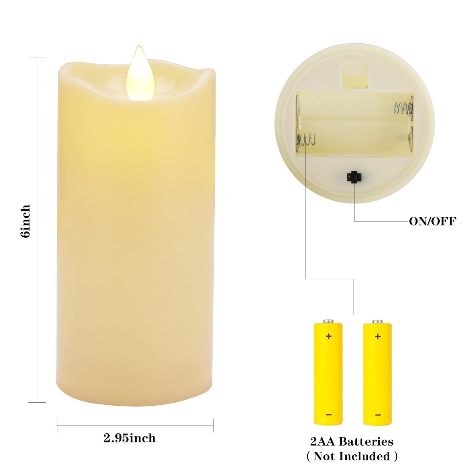 Aignis Indoor Flameless LED Candles Battery Operated with Remote Timer and Wax-Like Shell for Home/Wedding/Holiday Decor, Set of 2(D 2.95" x H 6")