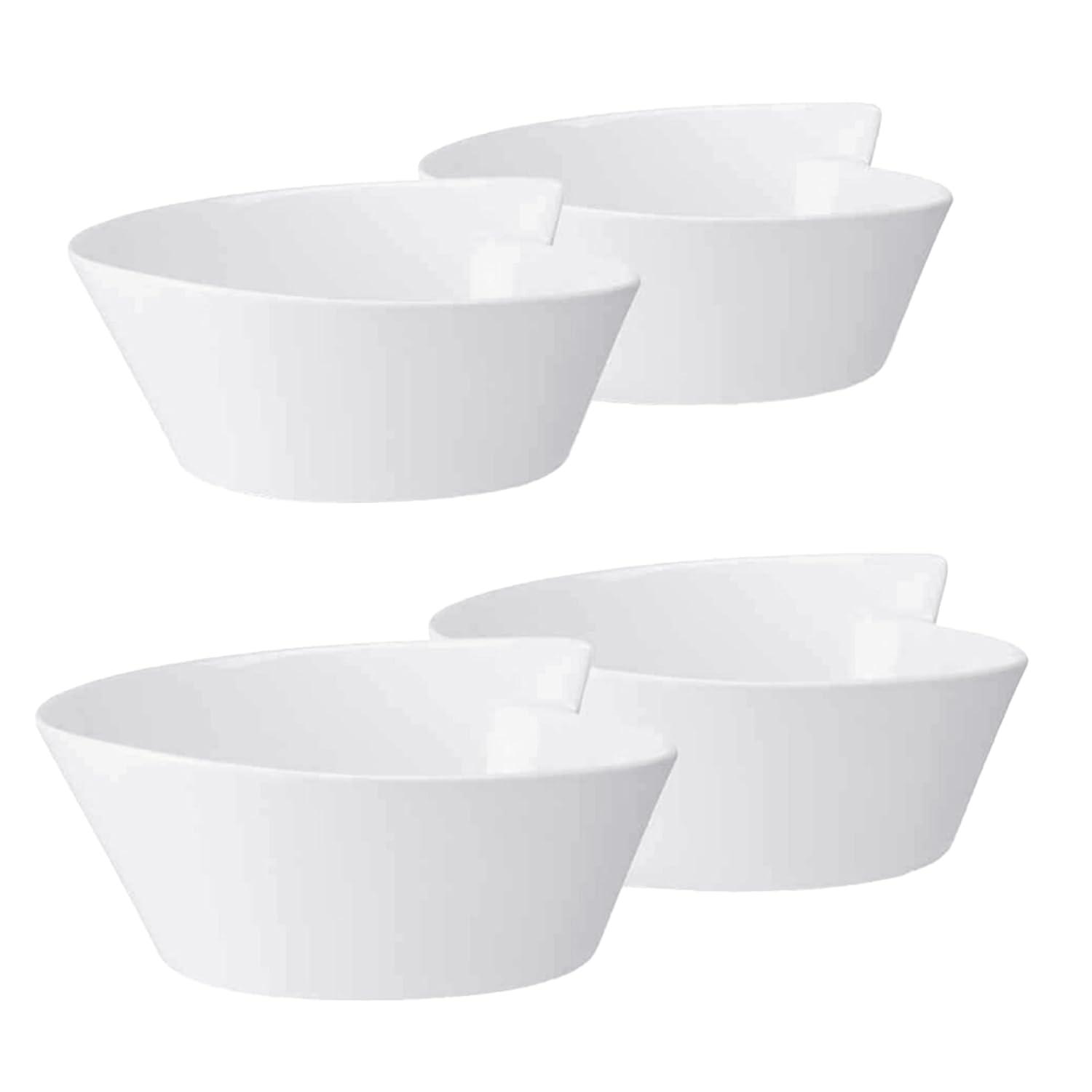 White Ceramic Round Microwave Safe Soup Bowls, Set of 4