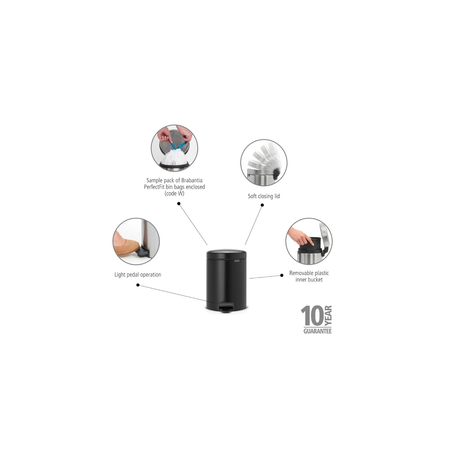 Brabantia NewIcon Step On Trash Can, 1.3 Gallon (5 Liter)