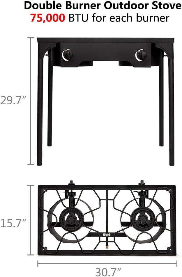 GoDecor Portable Propane Stove 2 Burner Outdoor Camping BBQ Grill With Wind Panel, 150000BTU