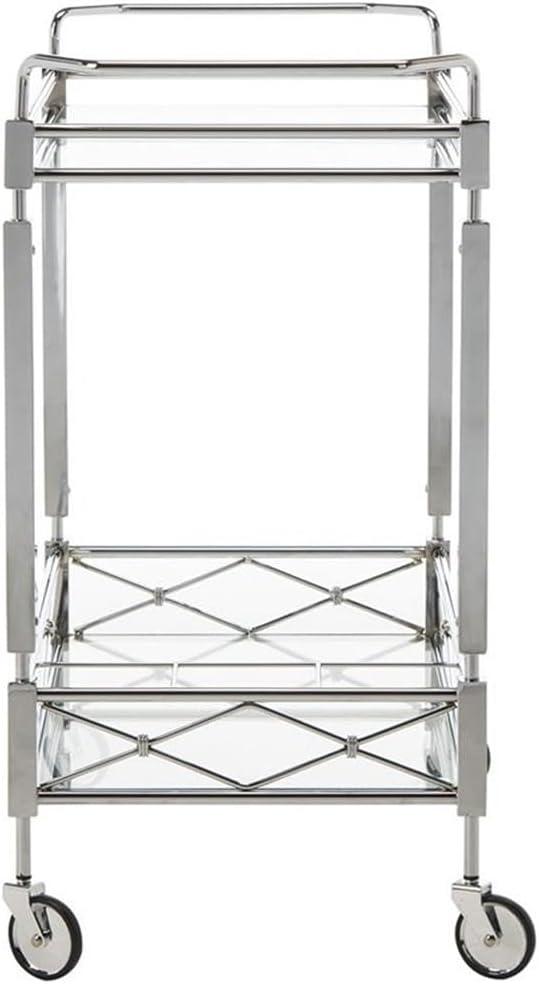 Ingrid 2 Tier Bar Cart - Chrome/Tempered Glass - Safavieh