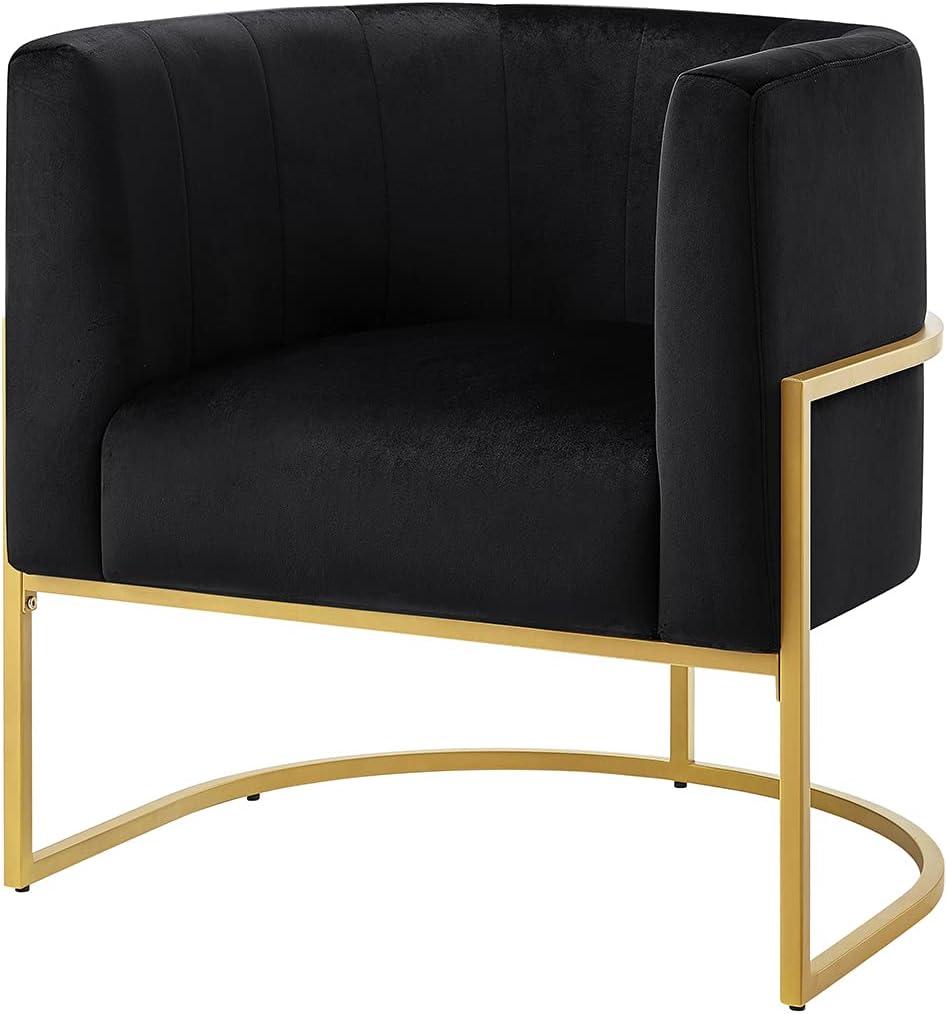 KOSSMAI Upholstered Velvet Accent Barrel Chair with Golden Metal Legs for Living Room Bedroom Office Lounge Chair, Mid-Century Modern Style Armchair (Black)