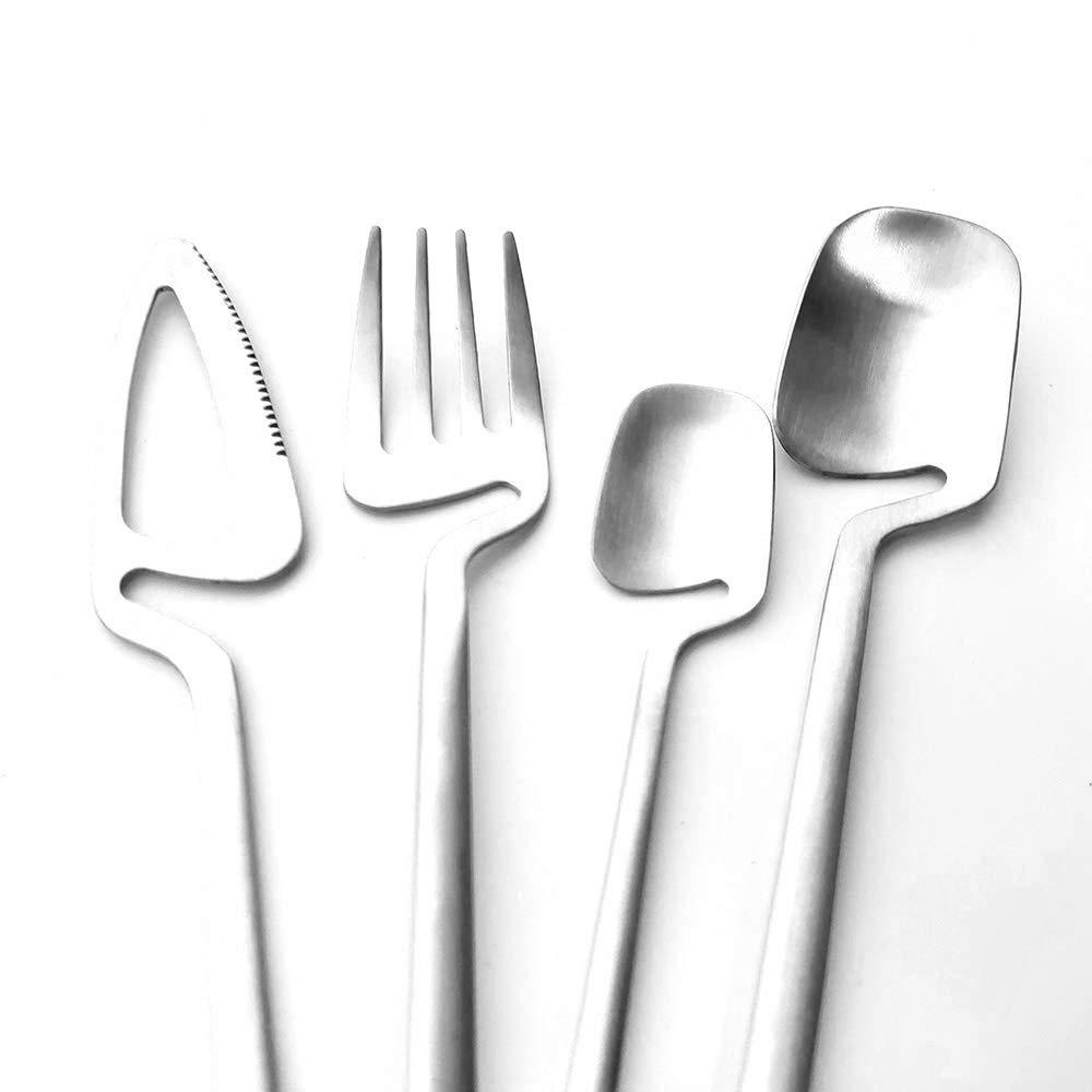 Flatware Set, 24-piece Silverware Cutlery Set with Serving Kitchen Utensil Set Service for 6, 304 Stainless Steel Utensils, Knife/Fork/Spoon, Matte Finish (A-Silver)