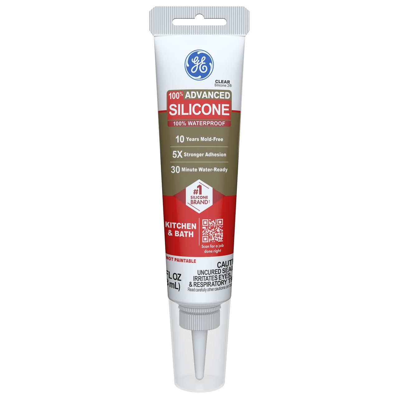 GE Advanced Silicone Kitchen & Bath Sealant, Pack of 1, Clear 2.8 fl oz Tube