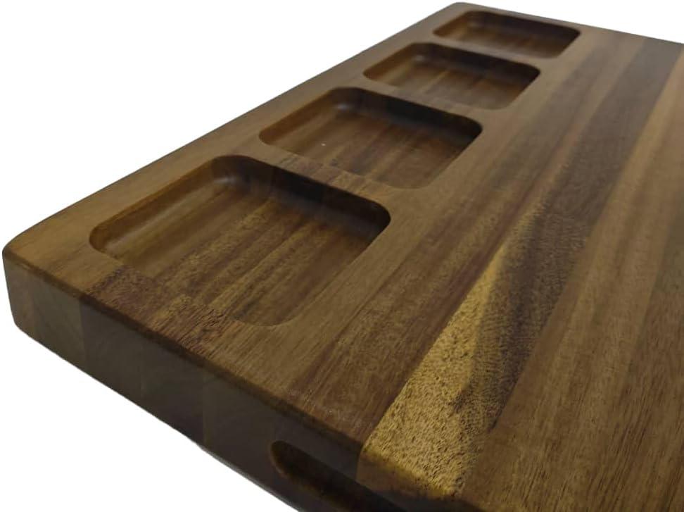 JIG JAG Solid Acasia Wood Butcher Block with Juice Grooves, 19.69" x 15.75" x 1.5"