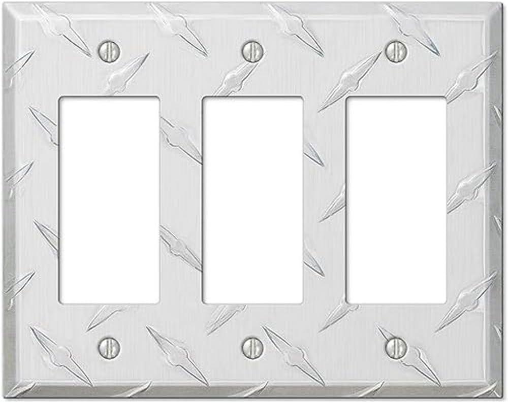 Silver Aluminum Diamond Plate Triple Rocker Wallplate