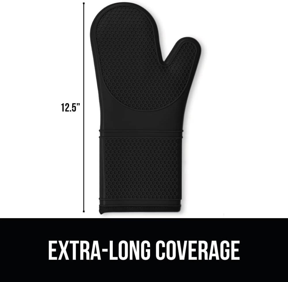 Gorilla Grip Heat and Slip Resistant Silicone Oven Mitts, Waterproof, BPA-Free Cotton-Lined Mitt Set of 2, 12.5 IN, Black