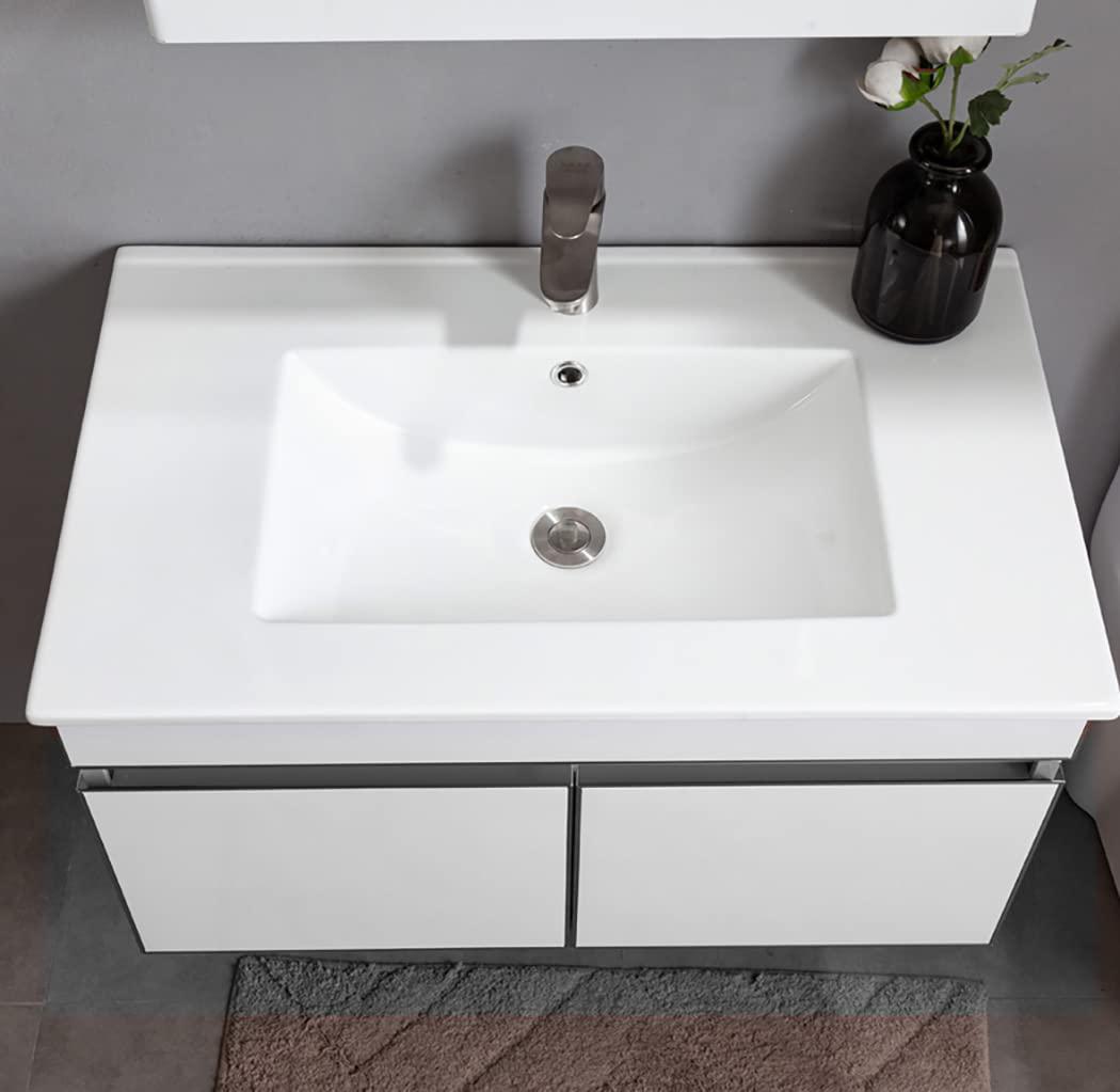 Miniyam 24" Ceramic Sink with Overflow, Drop in Bathroom Vessel Sink, White