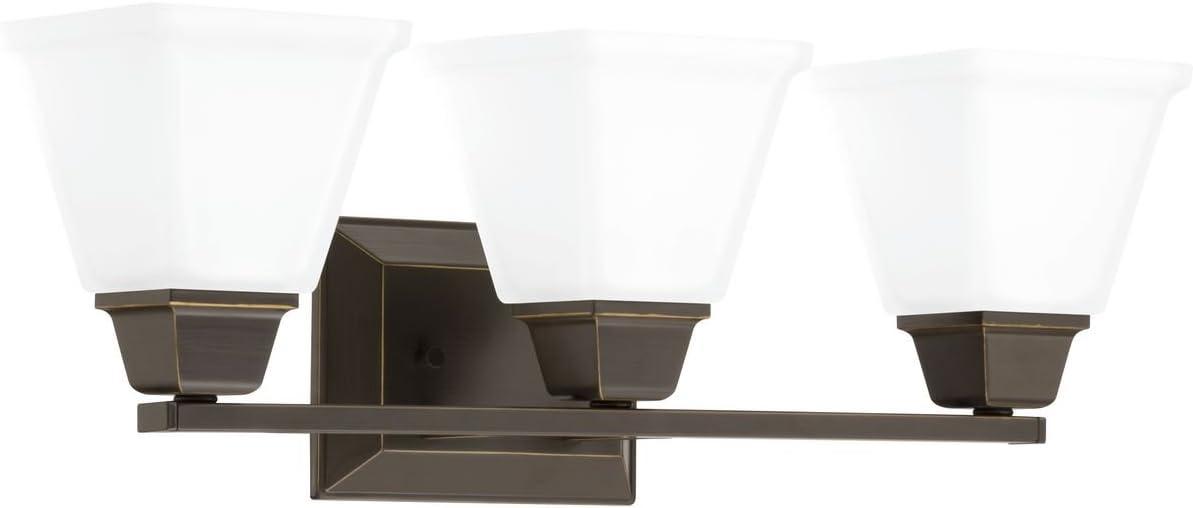 Progress Lighting Clifton Heights 3-Light Bath Vanity Fixture, Antique Bronze, Etched Square Glass Shade