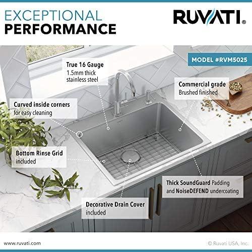 Ruvati 25 x 22 inch Drop-in Topmount Kitchen Sink 16 Gauge Stainless Steel Single Bowl