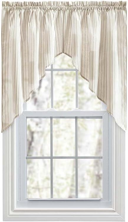 Ellis Curtain Plaza Classic Ticking Stripe Printed on Natural Ground 1.5" Rod Pocket Tailored Swag 56" x 36" Tan