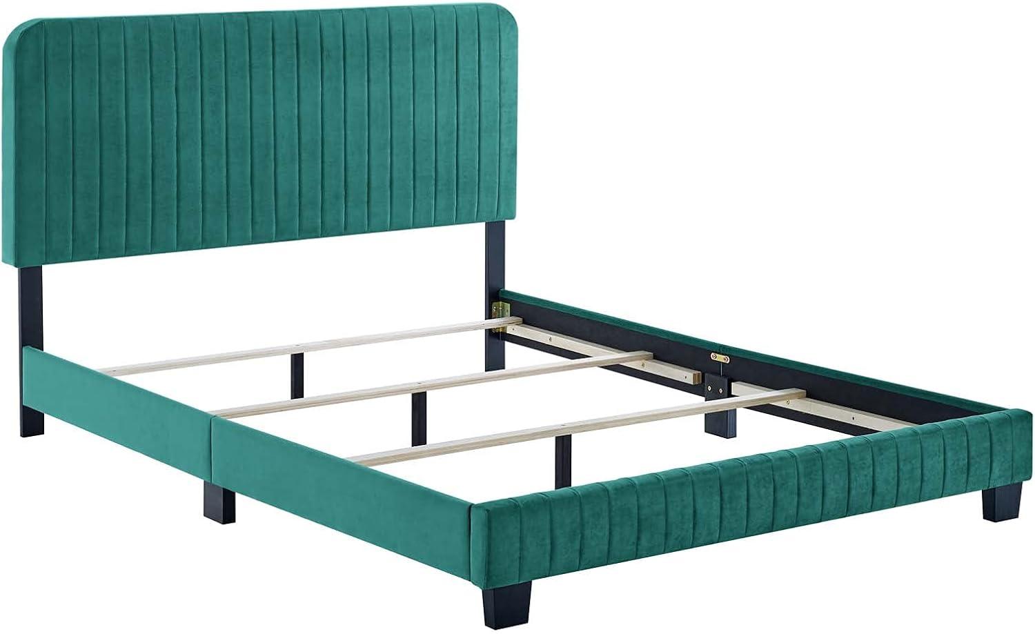 Modway Celine Channel Tufted Performance Velvet King Bed in Teal Green