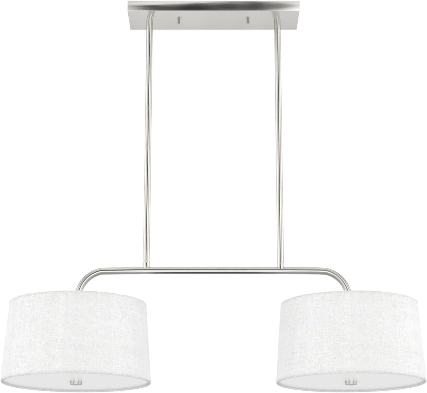 Cottage Hill Brushed Nickel 4-Light Linear Island Pendant with Off-White Linen Shade