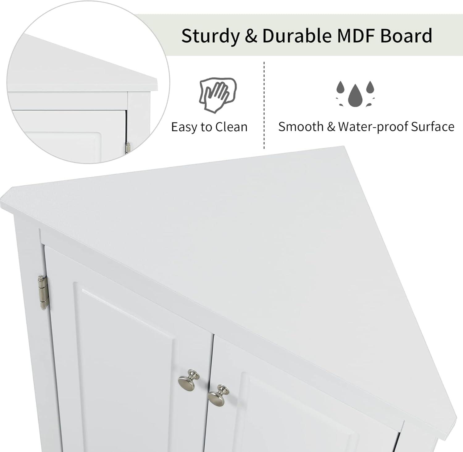Yardmaster Bathroom Storage Cabinet, Corner Cabinet with 2 Doors and Adjustable Shelves, Freestanding Corner Storage Cabinet for Bathroom, Kitchen, Living Room, White