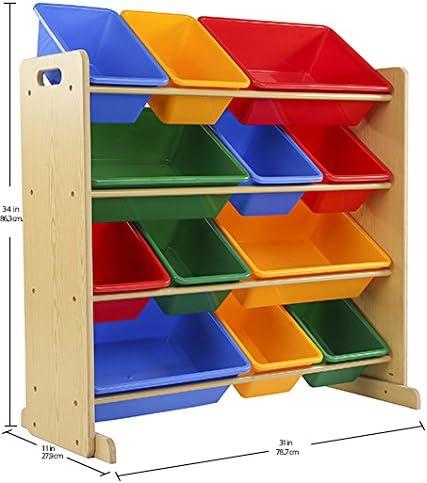 Humble Crew Primary Toy Storage Organizer with 12 Plastic Storage Bins, Natural/Primary