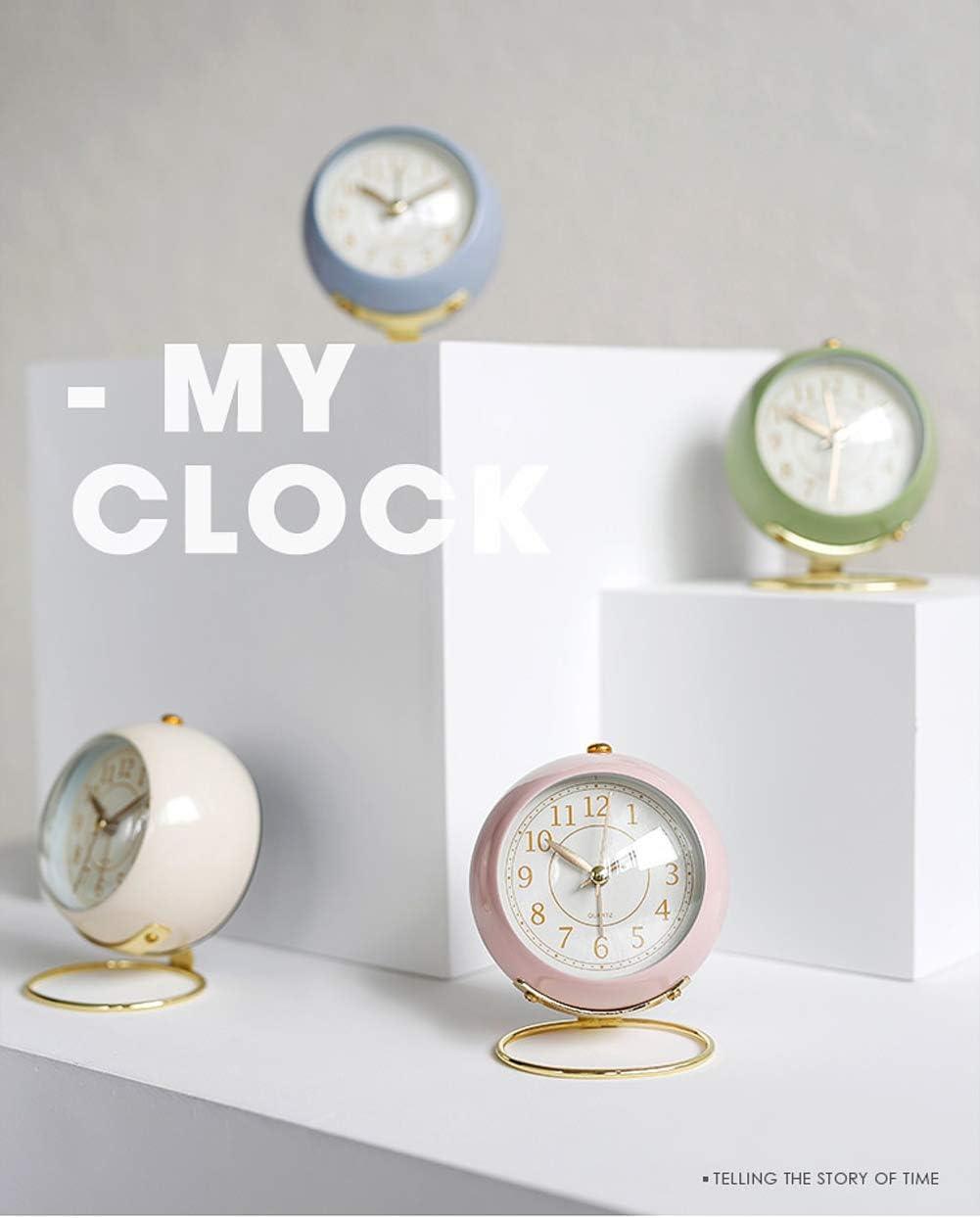 Small Table Clocks, Classic Non-Ticking Tabletop Alarm Clock With Backlight, Battery Operated Desk Astronaut Clock With Hd Glass For Living Room Bedroom Bedside Indoor Decor (Pink)