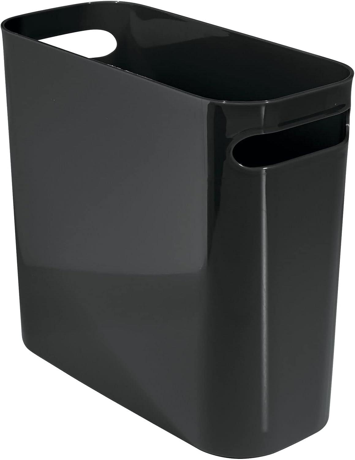 Compact Black Plastic Rectangular Trash Can with Handles