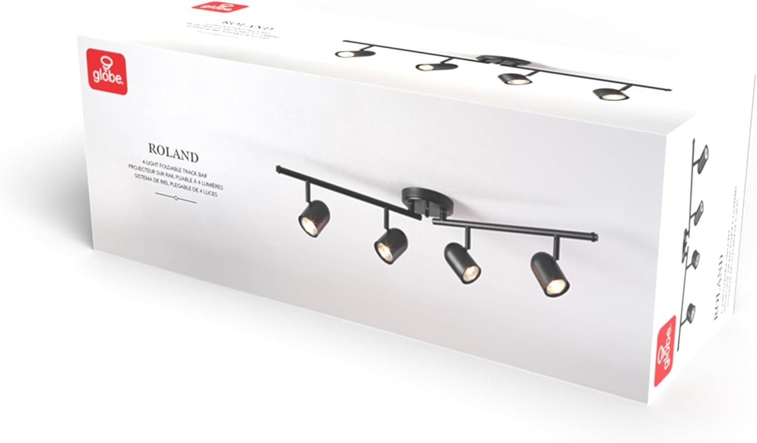 Matte Black Foldable 4-Light Track Lighting with Glass Shades