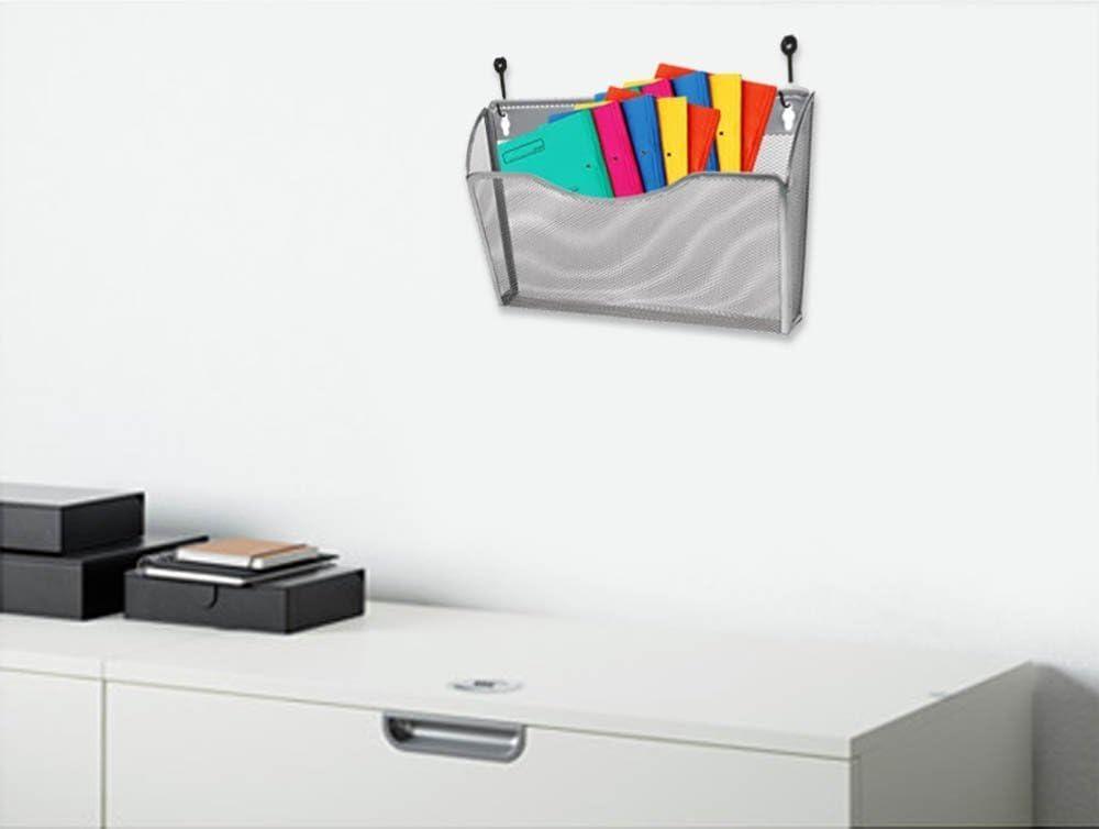 YBM HOME Mesh Wall Mount File Organizer Holder for Home and Office, Single Pocket Hanging File Holder for Folders, Documents, Letters, and Magazines, Silver 6 Pack