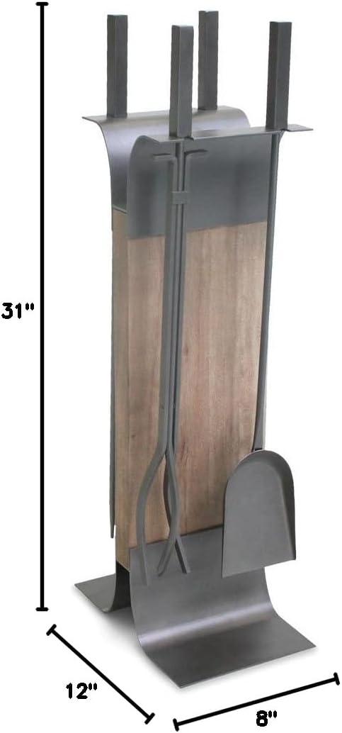 Iron and Weathered Wood 4-Piece Fireplace Tool Set