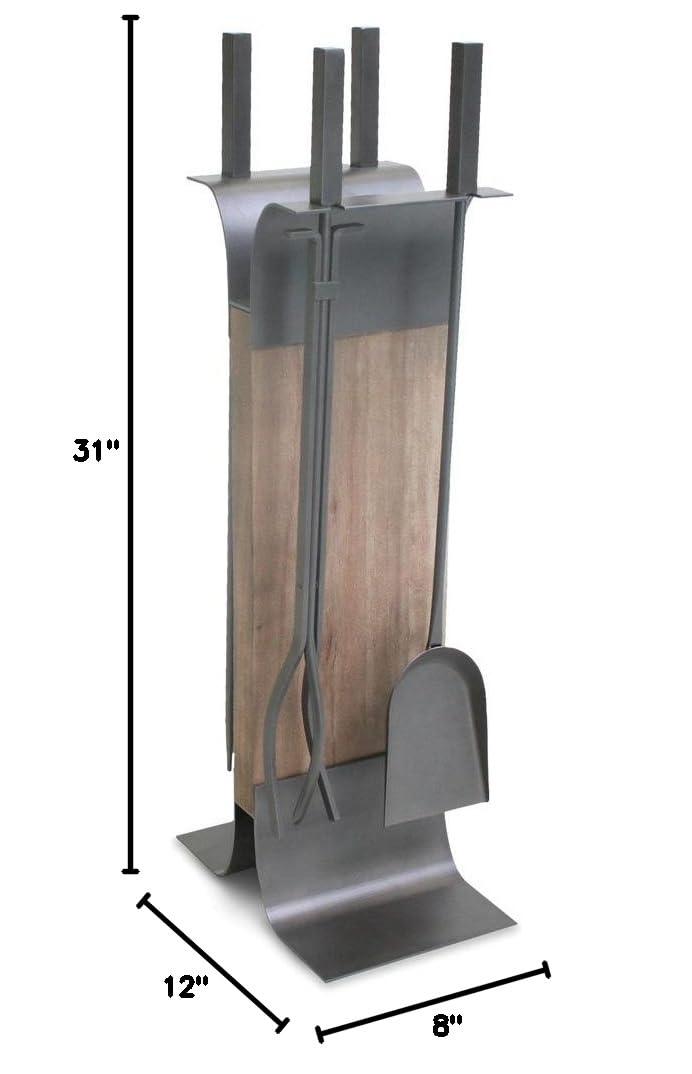 Iron and Weathered Wood 4-Piece Fireplace Tool Set