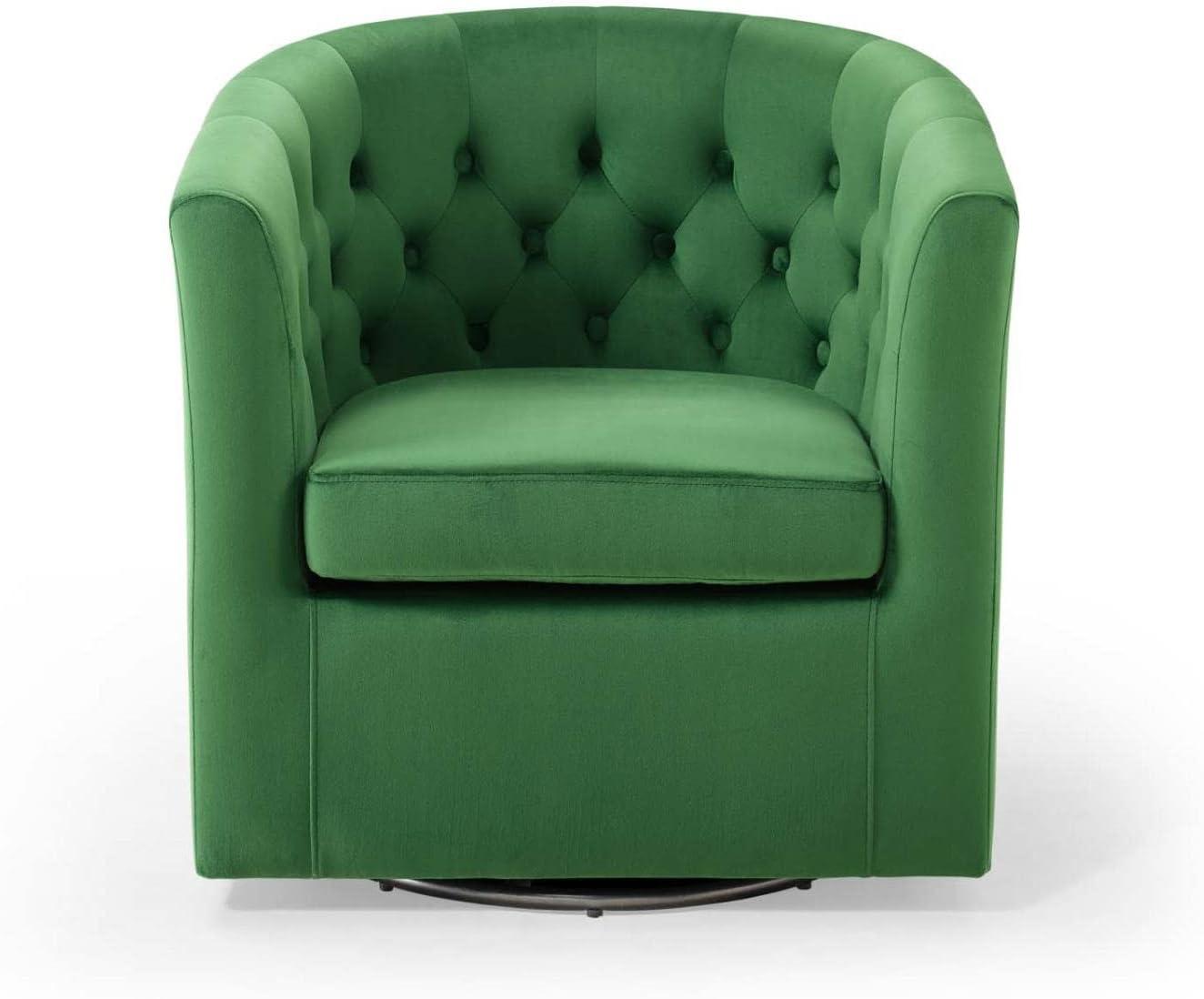 Modway Prospect Tufted Performance Velvet Swivel Armchair Emerald : Luxurious Upholstered Accent Chair with Wood Frame