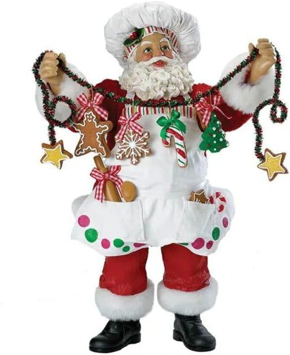 12-Inch Christmas Chef Santa Figurine with Tinsel Garland