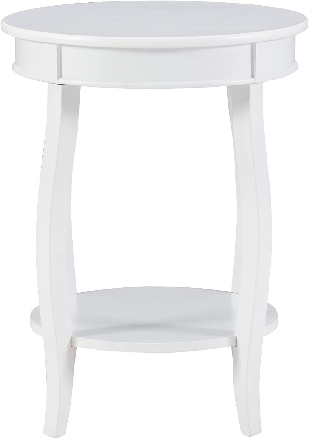 Linon Wren Round Wood End Table with Shelf in White