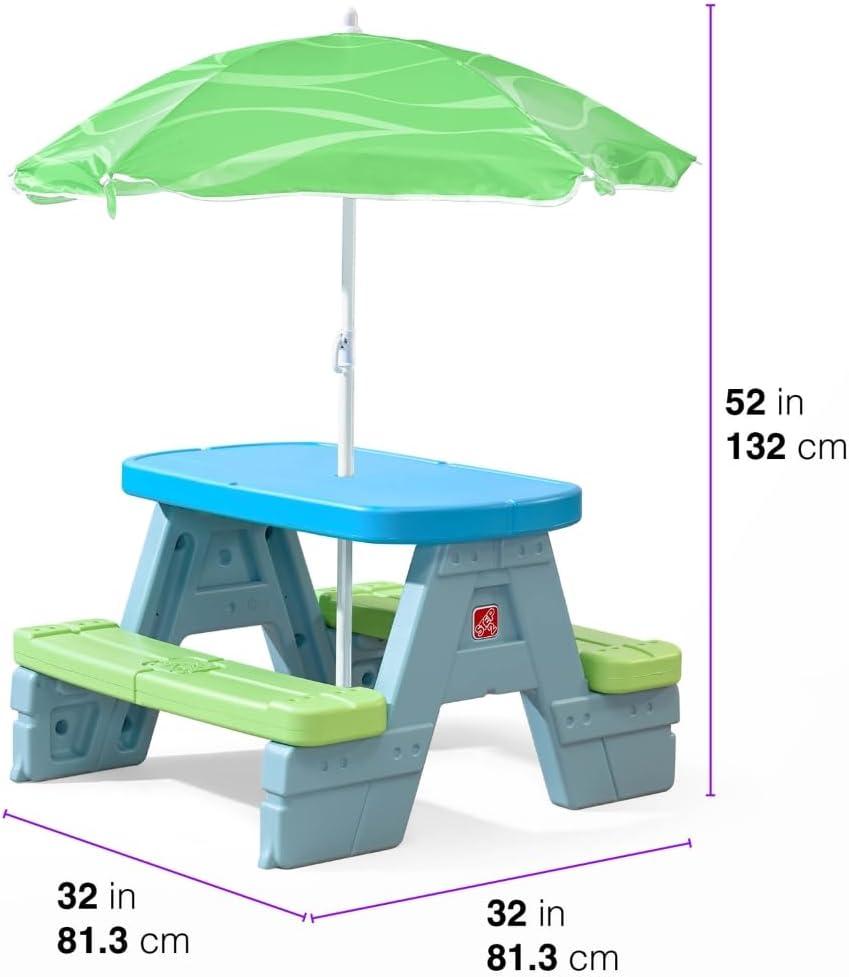 Step2 Rectangle Sun & Shade Picnic Table with Umbrella - Blue/Green