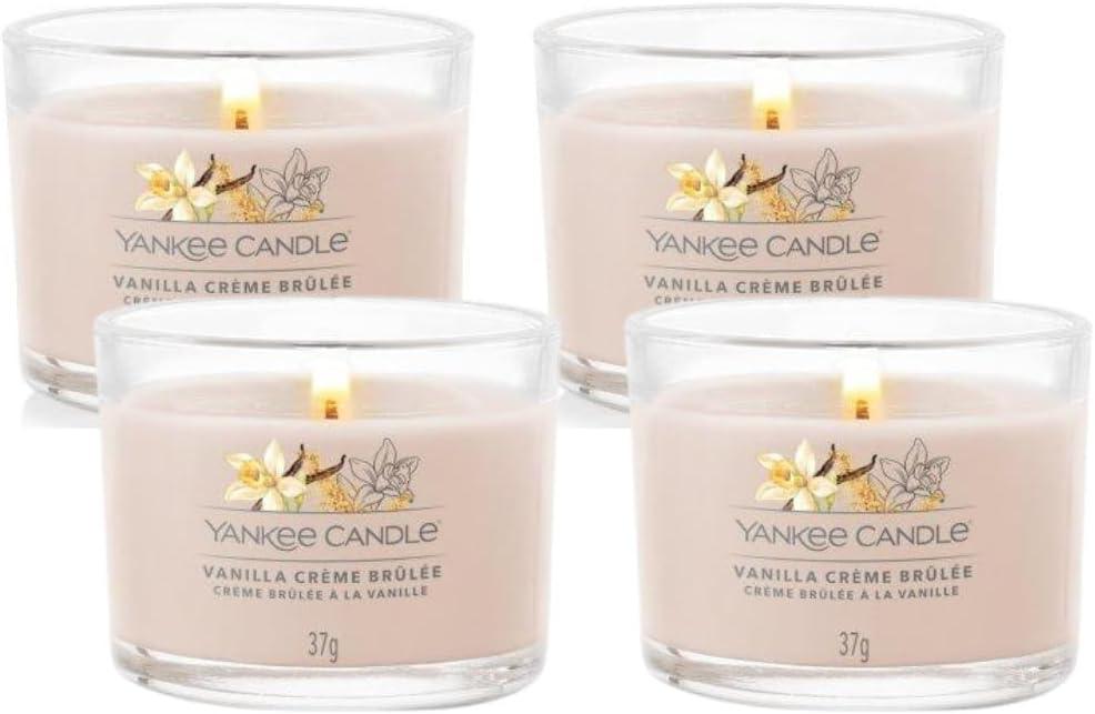 Yankee Candle Signature Votive Mini Candle Jar, Vanilla Creme Brulee Scent, 1.3 oz Glass Jar (Pack of 4)