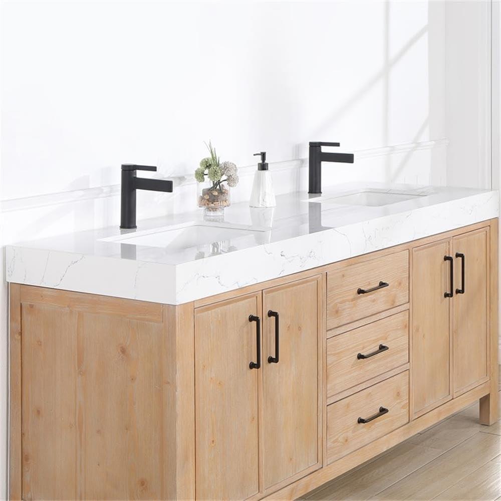 Leon 72" Double Vanity in Fir Wood Brown with Composite top in Lightning White