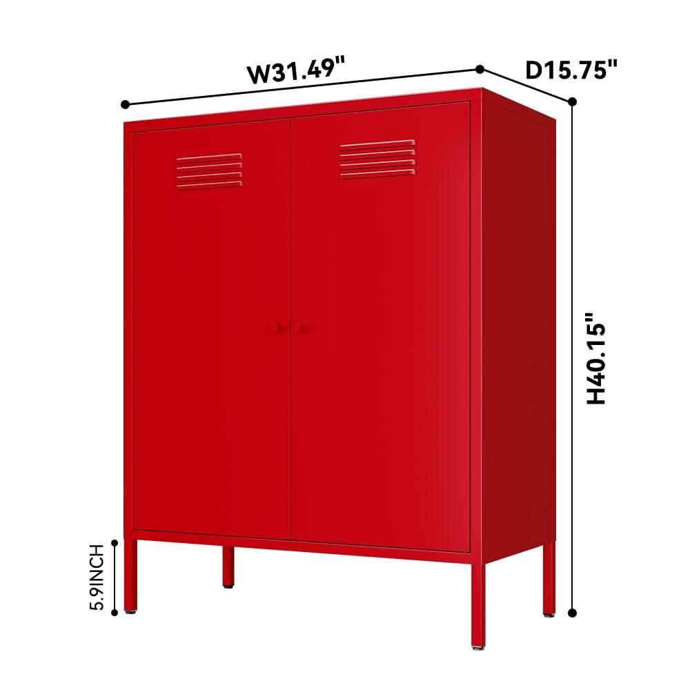 Pemberly Row 2 Door Metal Locker Style Storage Accent Cabinet in Bashful Pink