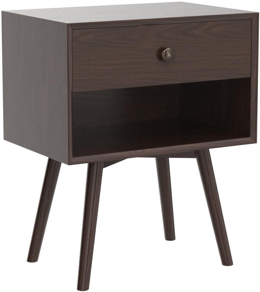 Walker Edison 2-Piece Mid-Century Solid Pine Wood Bedroom Nightstand in Walnut