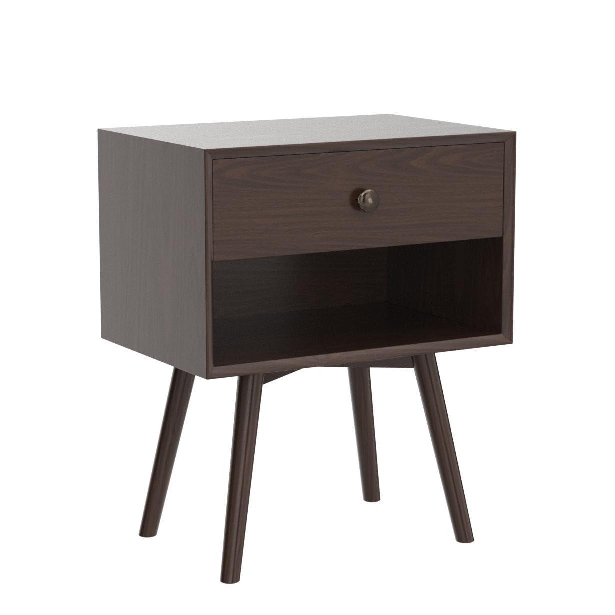 Walker Edison 2-Piece Mid-Century Solid Pine Wood Bedroom Nightstand in Walnut