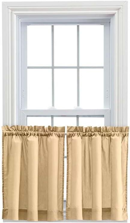 Ellis Stacey Solid Color Window 1.5" Rod Pocket High Quality Fabric Tailored Tier Pair Almond