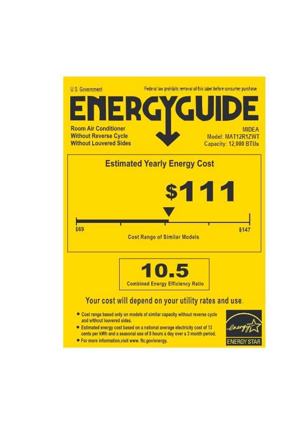 Midea MAT12R1ZWT 12,000 BTU In-Wall, Through The Wall  Air Conditioner 115V