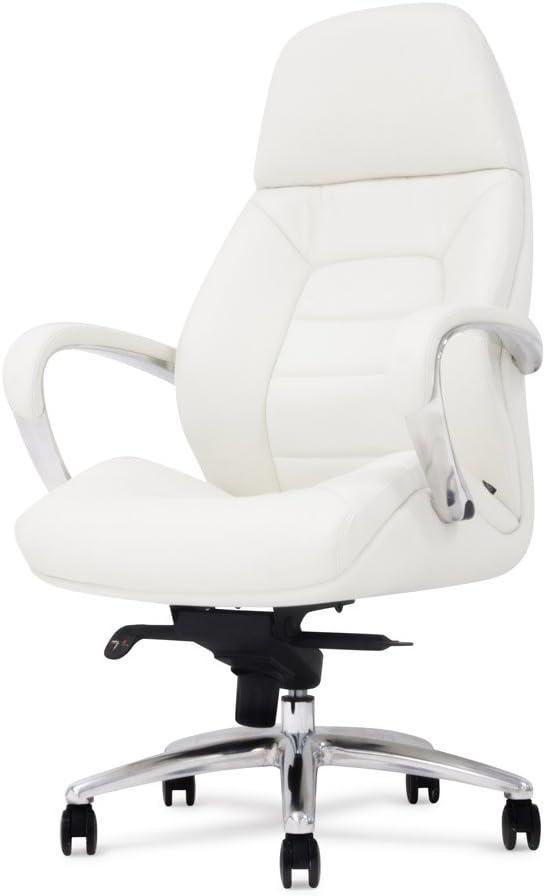 Zuri Furniture Gates Genuine Leather Aluminum Base High Back Executive Chair - White
