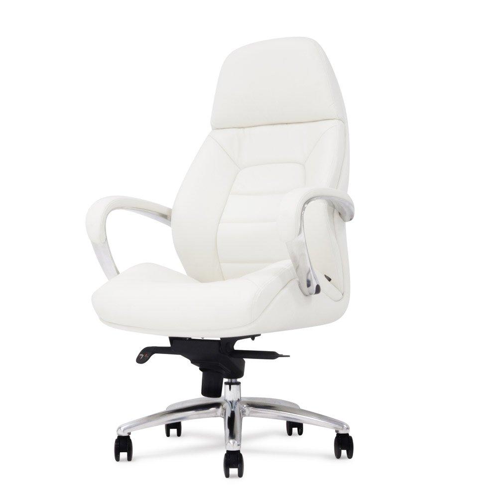 Zuri Furniture Gates Genuine Leather Aluminum Base High Back Executive Chair - White