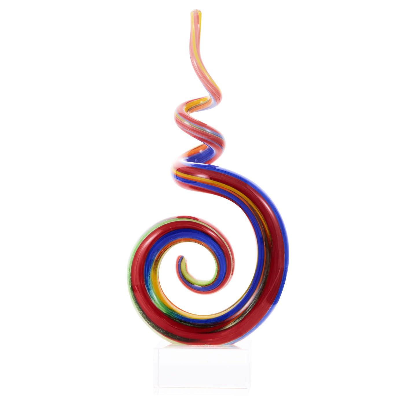 Luxury Lane Hand Blown Abstract Rainbow Swirl Sommerso Art Glass Sculpture Multicolored 9.5"H