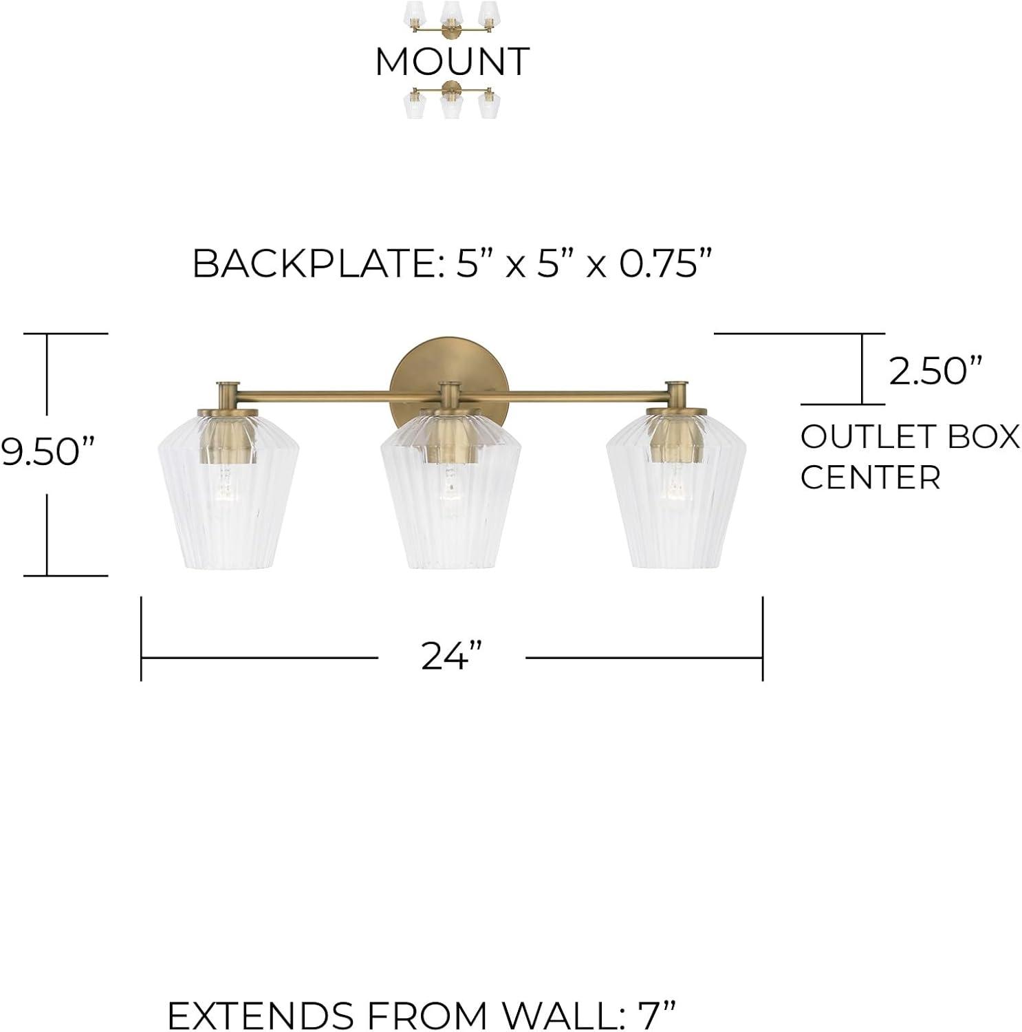 Aged Brass and Clear Glass 3-Light Vanity Fixture