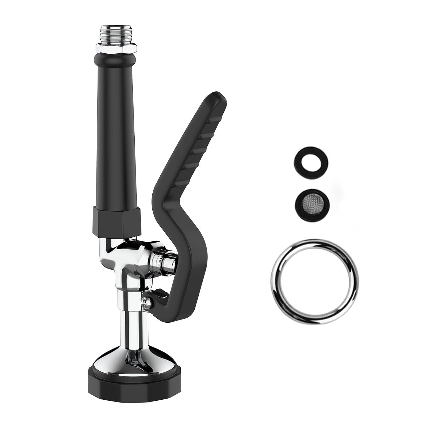 Pre Rinse Sprayer Commercial Sink Sprayer Head,1.42GPM Spray Valve Dish Sprayer Nozzle with Ergonomic Handle, Commercial Faucet Parts for Commercial Kitchen Sink,Chrome Finished（Black）